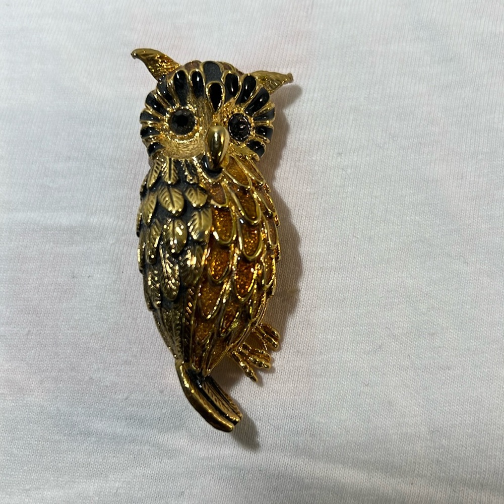 Owl pin, gold & black